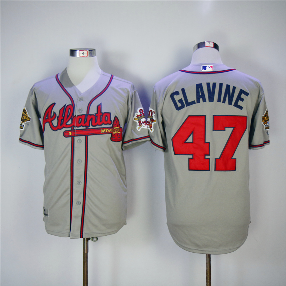 Men Atlanta Braves #47 Glavine Grey Throwback MLB Jerseys->atlanta braves->MLB Jersey